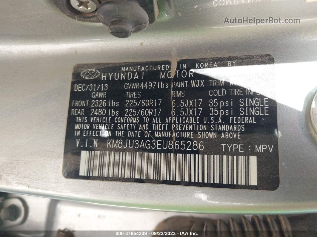 2014 Hyundai Tucson Se Silver vin: KM8JU3AG3EU865286