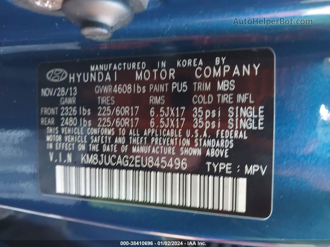 2014 Hyundai Tucson Se Blue vin: KM8JUCAG2EU845496