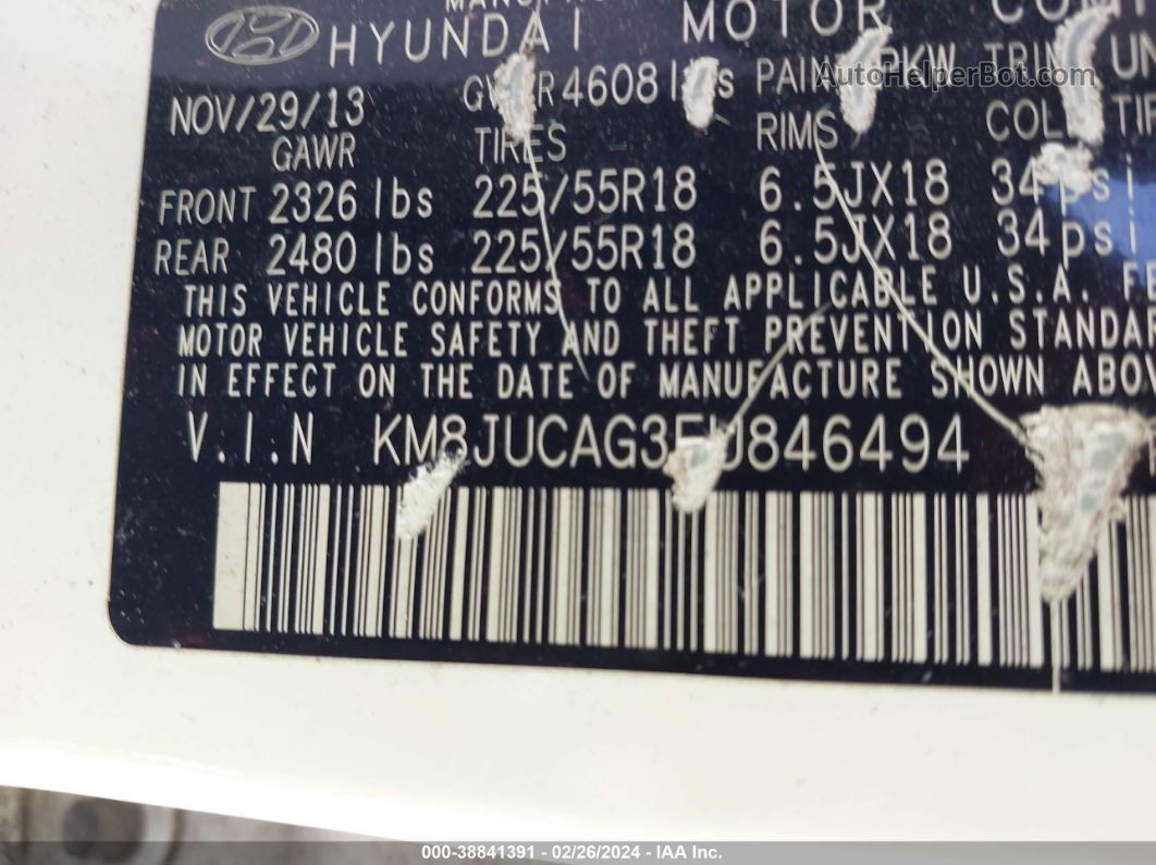 2014 Hyundai Tucson Limited Белый vin: KM8JUCAG3EU846494