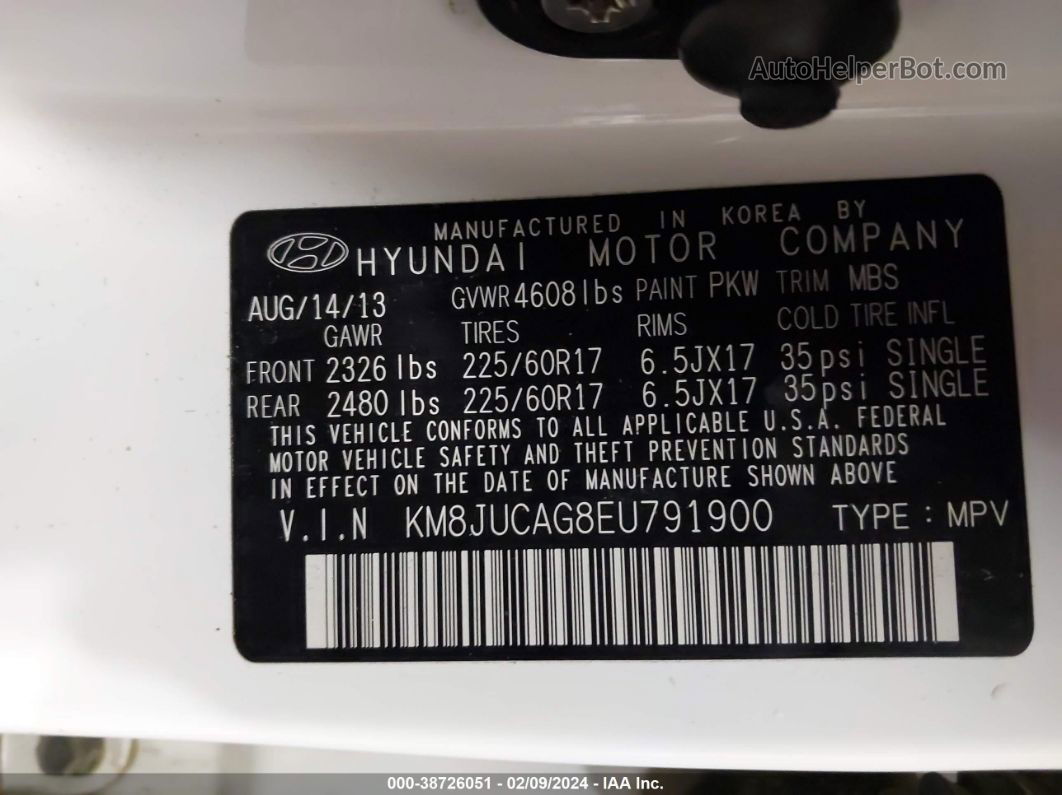2014 Hyundai Tucson Se Белый vin: KM8JUCAG8EU791900