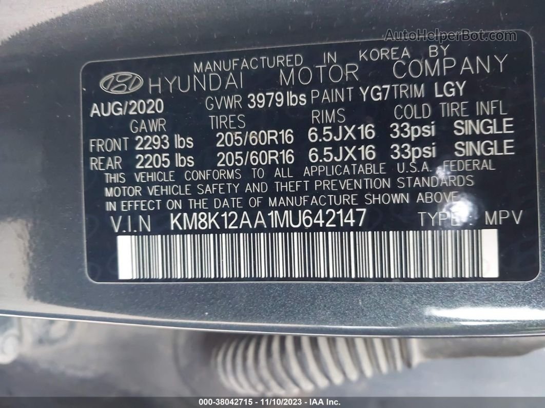 2021 Hyundai Kona Se Серый vin: KM8K12AA1MU642147