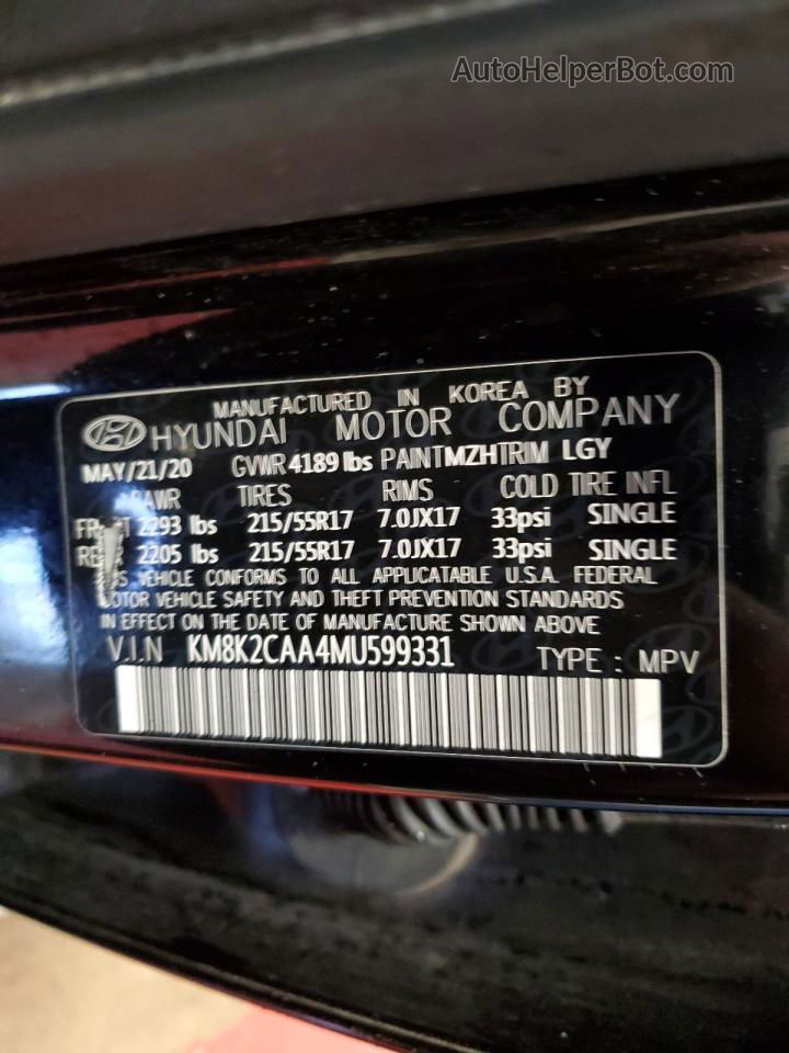 2021 Hyundai Kona Sel Black vin: KM8K2CAA4MU599331