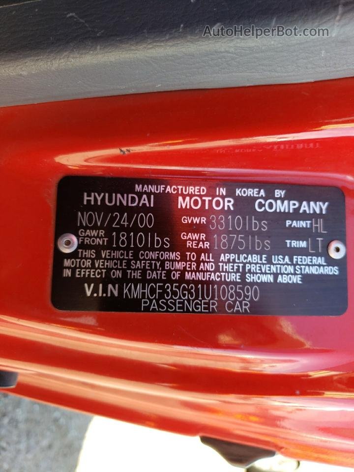 2001 Hyundai Accent L Red vin: KMHCF35G31U108590