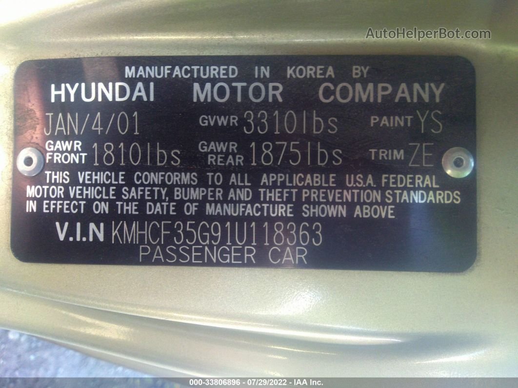 2001 Hyundai Accent L Серебряный vin: KMHCF35G91U118363