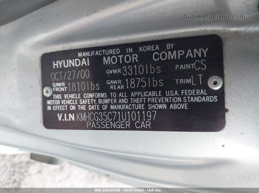 2001 Hyundai Accent Gs Silver vin: KMHCG35C71U101197