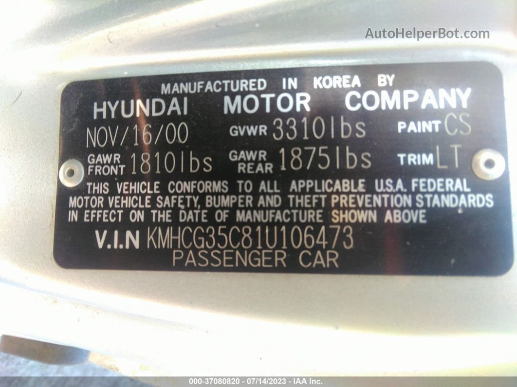 2001 Hyundai Accent Gs White vin: KMHCG35C81U106473