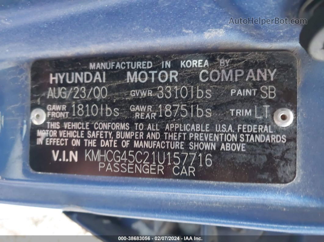 2001 Hyundai Accent Gl Синий vin: KMHCG45C21U157716