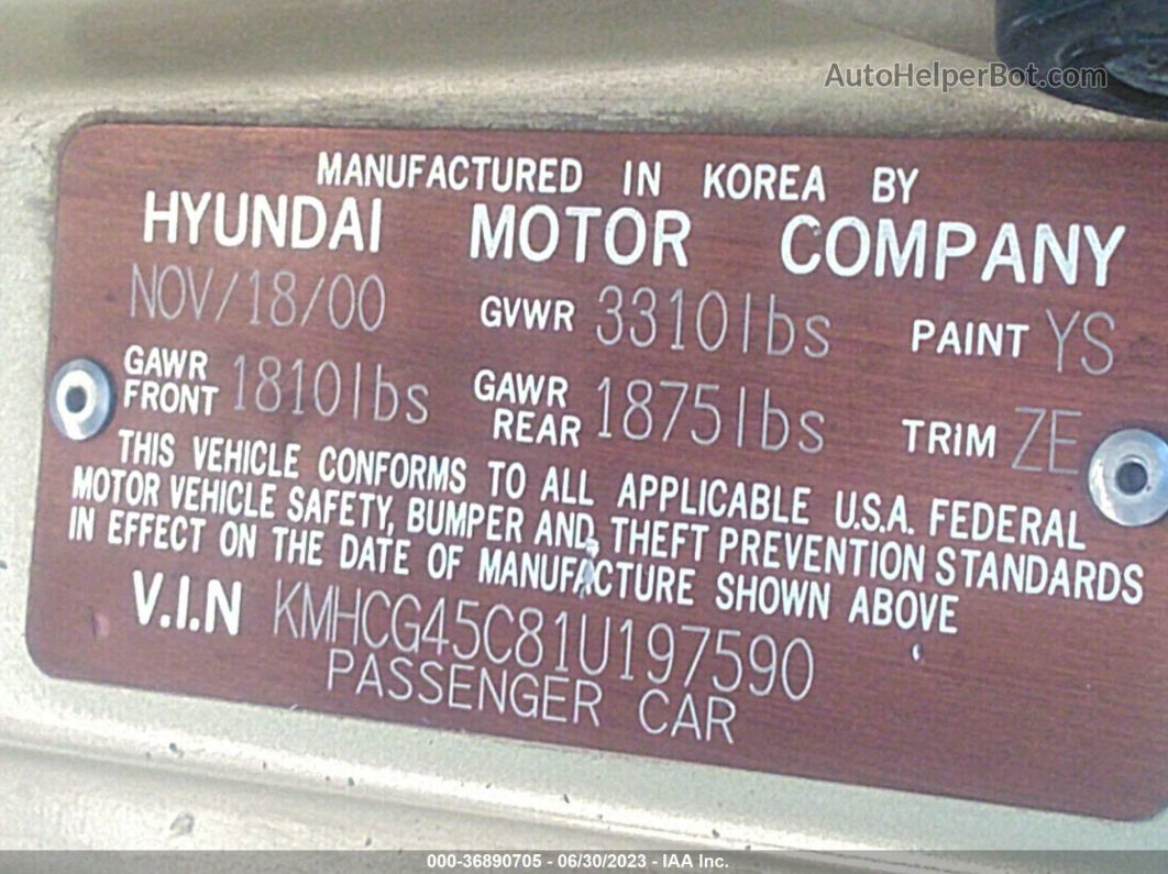 2001 Hyundai Accent Gl Tan vin: KMHCG45C81U197590