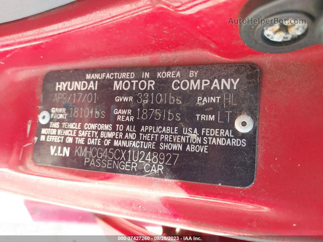 2001 Hyundai Accent Gl Red vin: KMHCG45CX1U248927