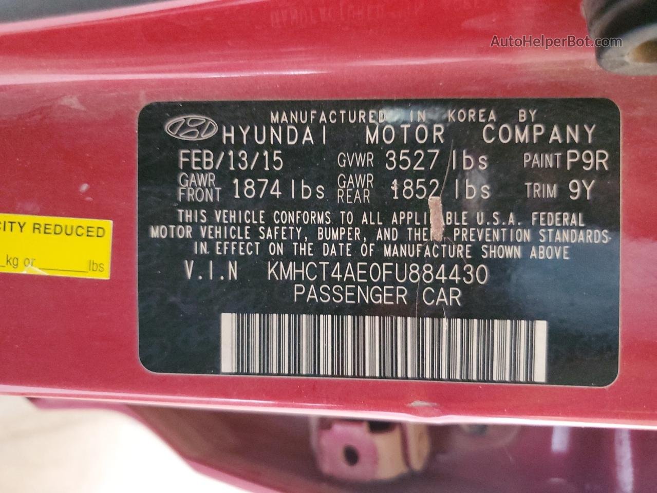 2015 Hyundai Accent Gls Red vin: KMHCT4AE0FU884430