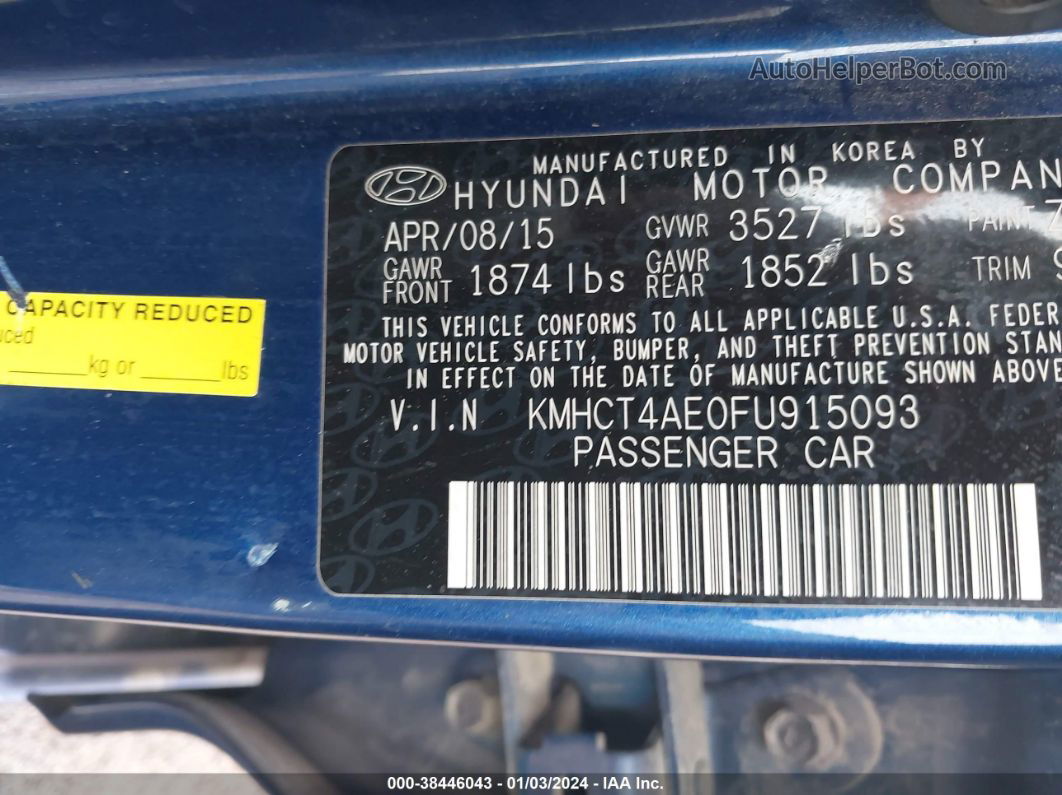 2015 Hyundai Accent Gls Blue vin: KMHCT4AE0FU915093
