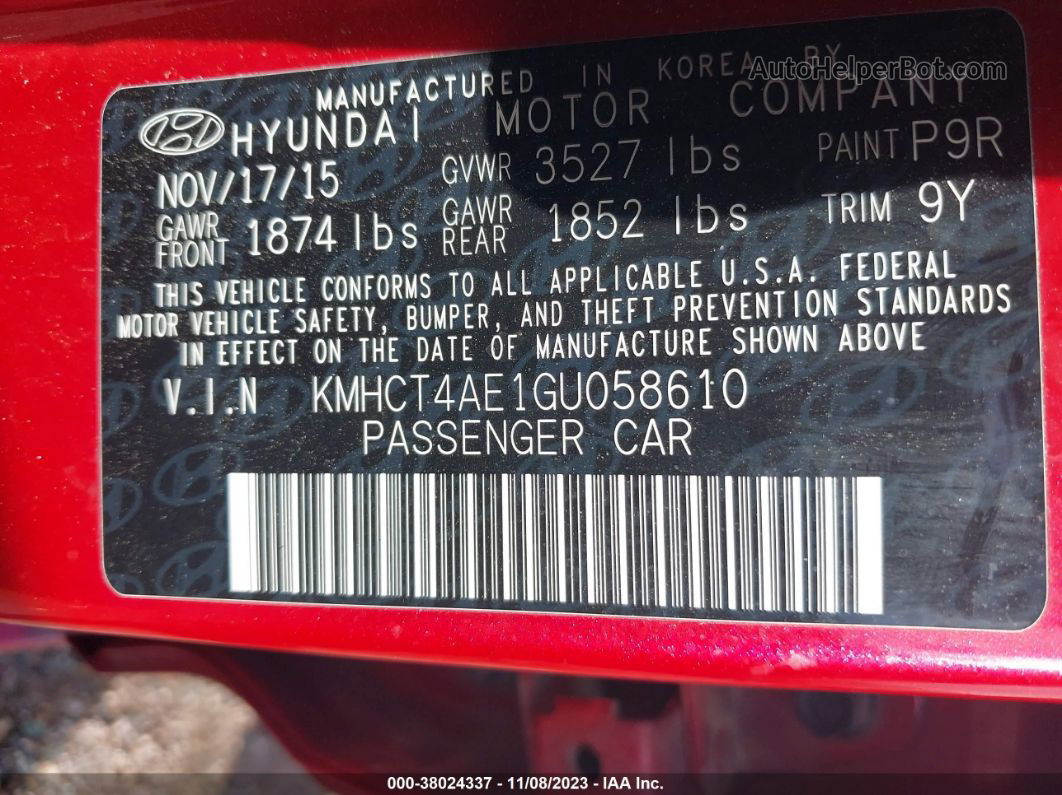 2016 Hyundai Accent Se Red vin: KMHCT4AE1GU058610