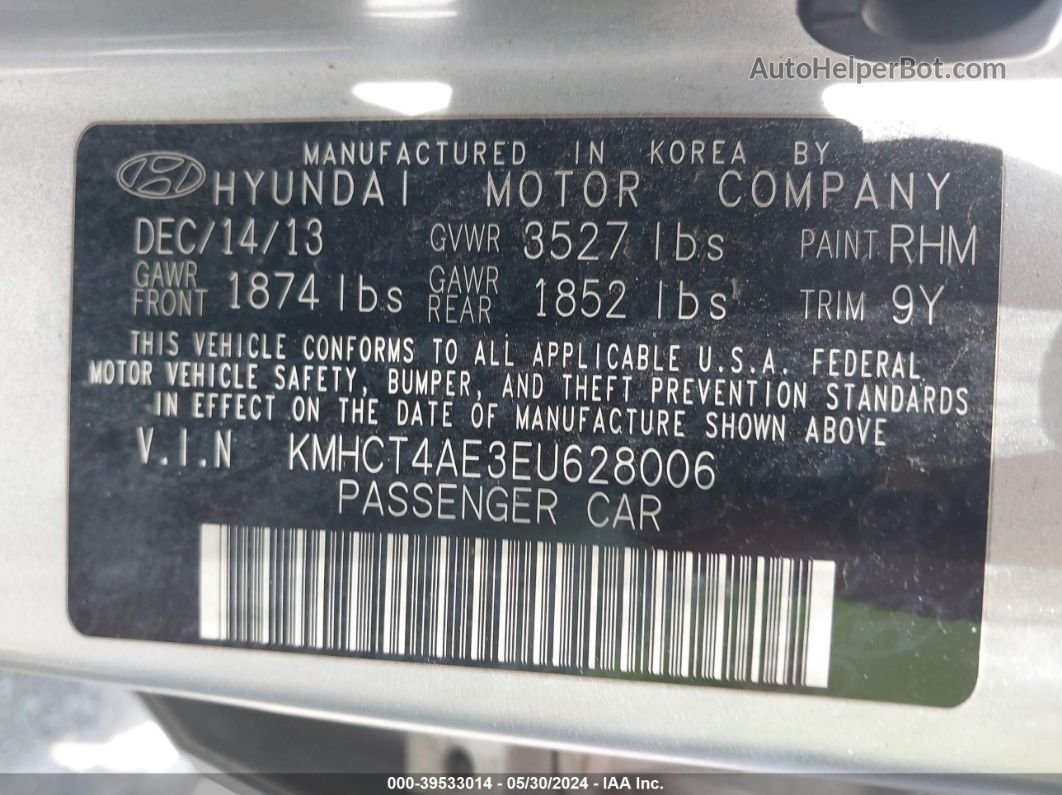 2014 Hyundai Accent Gls Серебряный vin: KMHCT4AE3EU628006
