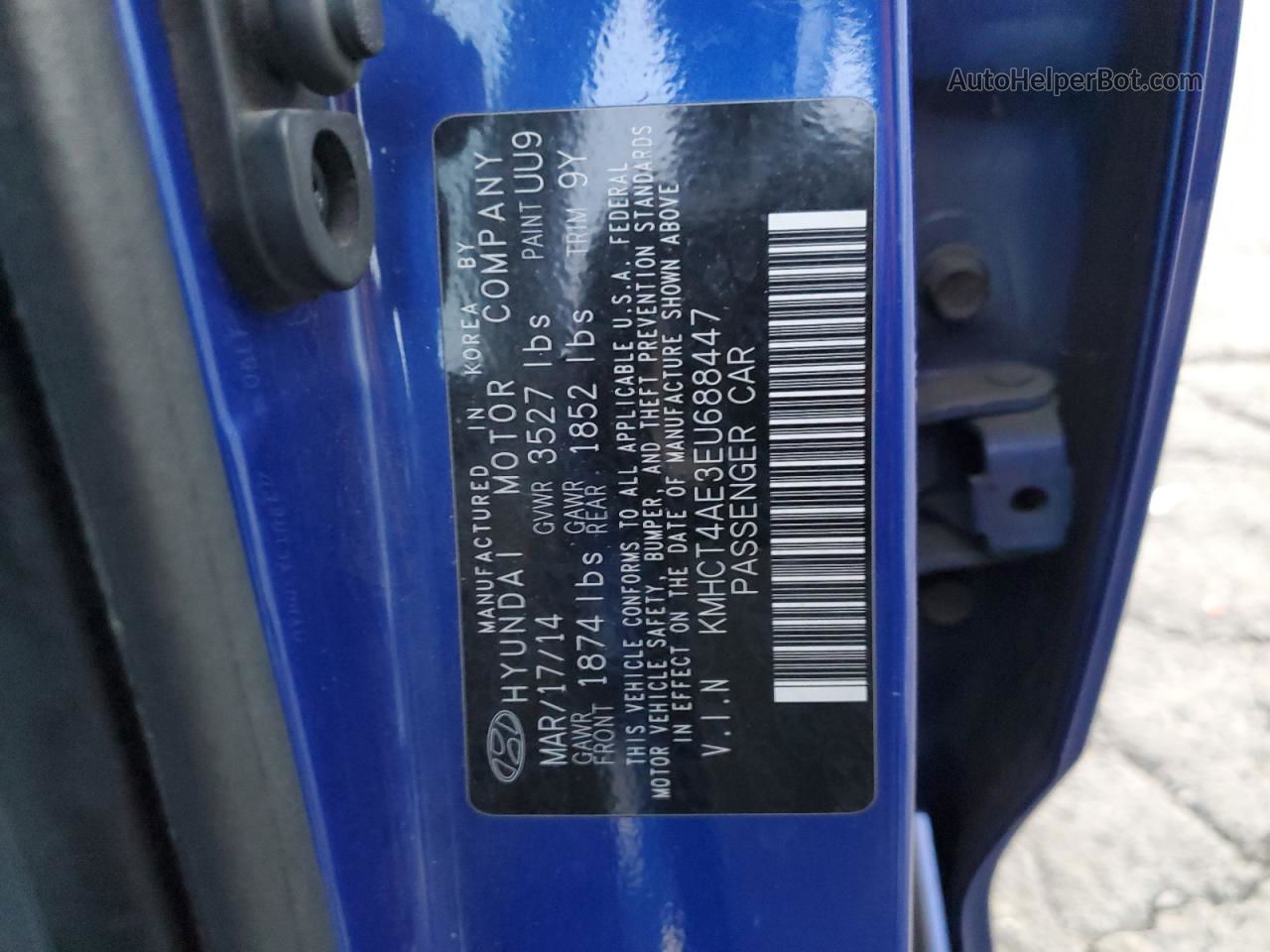 2014 Hyundai Accent Gls Blue vin: KMHCT4AE3EU688447