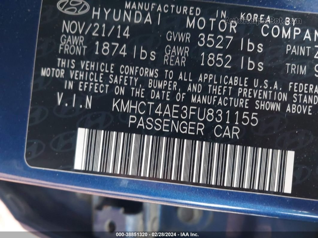 2015 Hyundai Accent Gls Синий vin: KMHCT4AE3FU831155