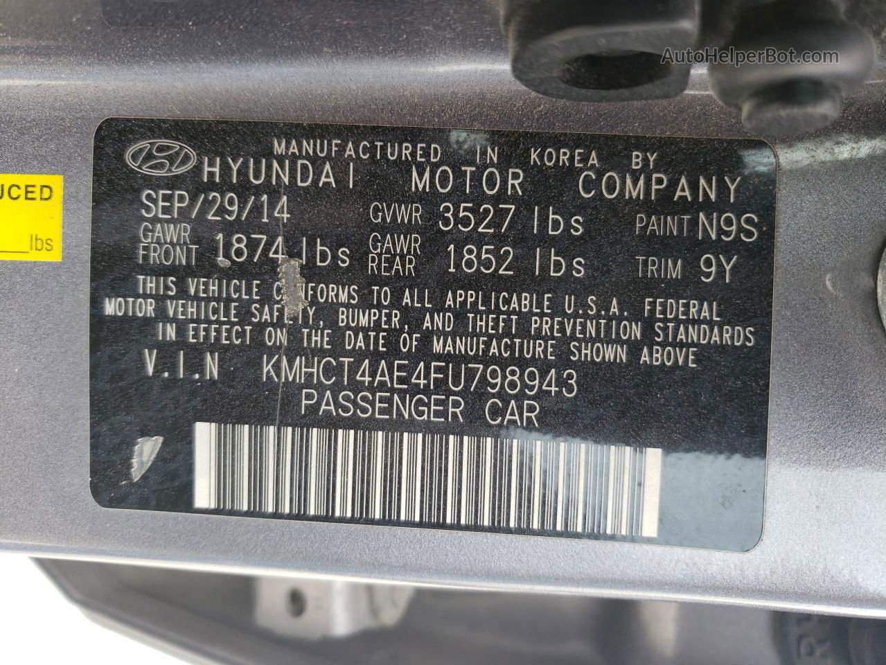 2015 Hyundai Accent Gls Gray vin: KMHCT4AE4FU798943