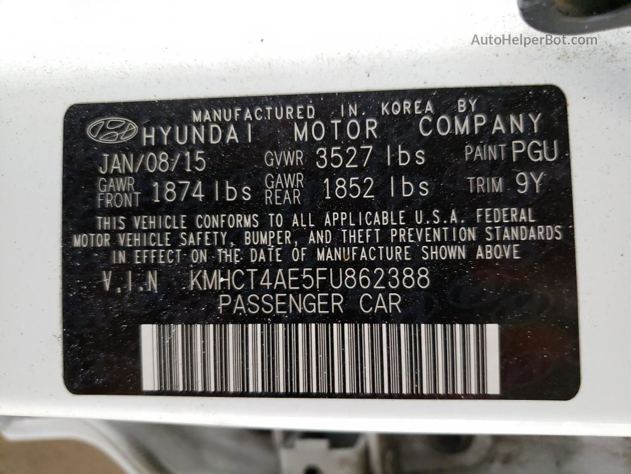 2015 Hyundai Accent Gls White vin: KMHCT4AE5FU862388