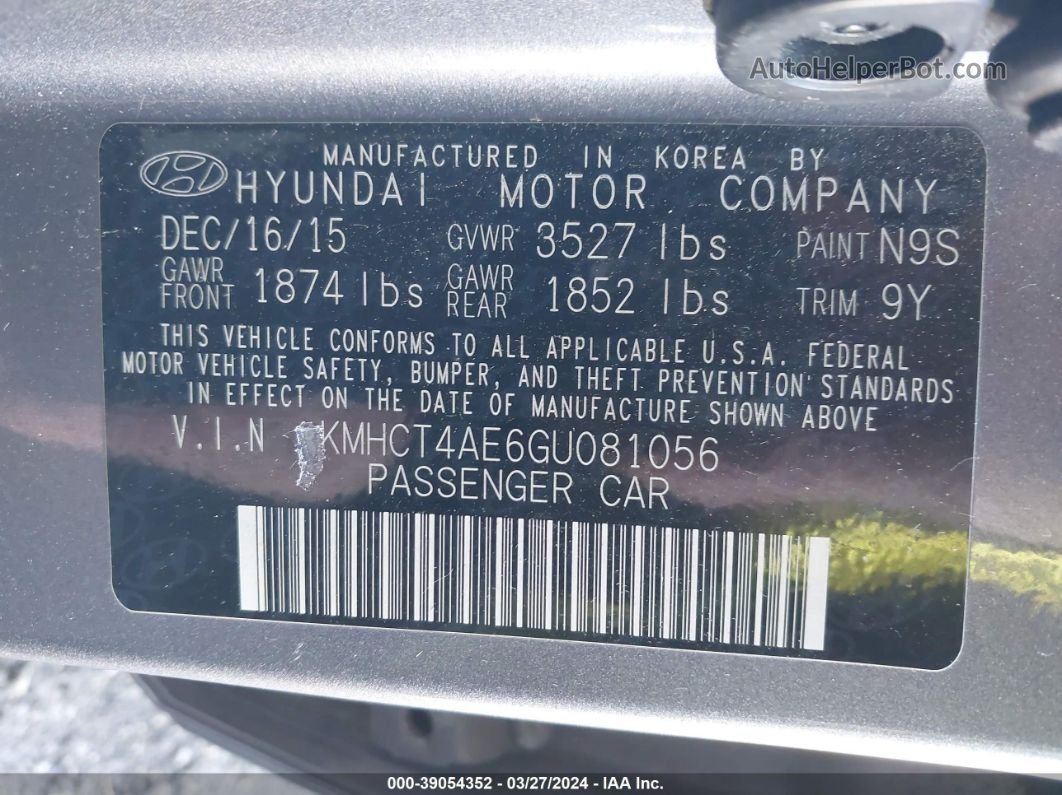2016 Hyundai Accent Se Gray vin: KMHCT4AE6GU081056