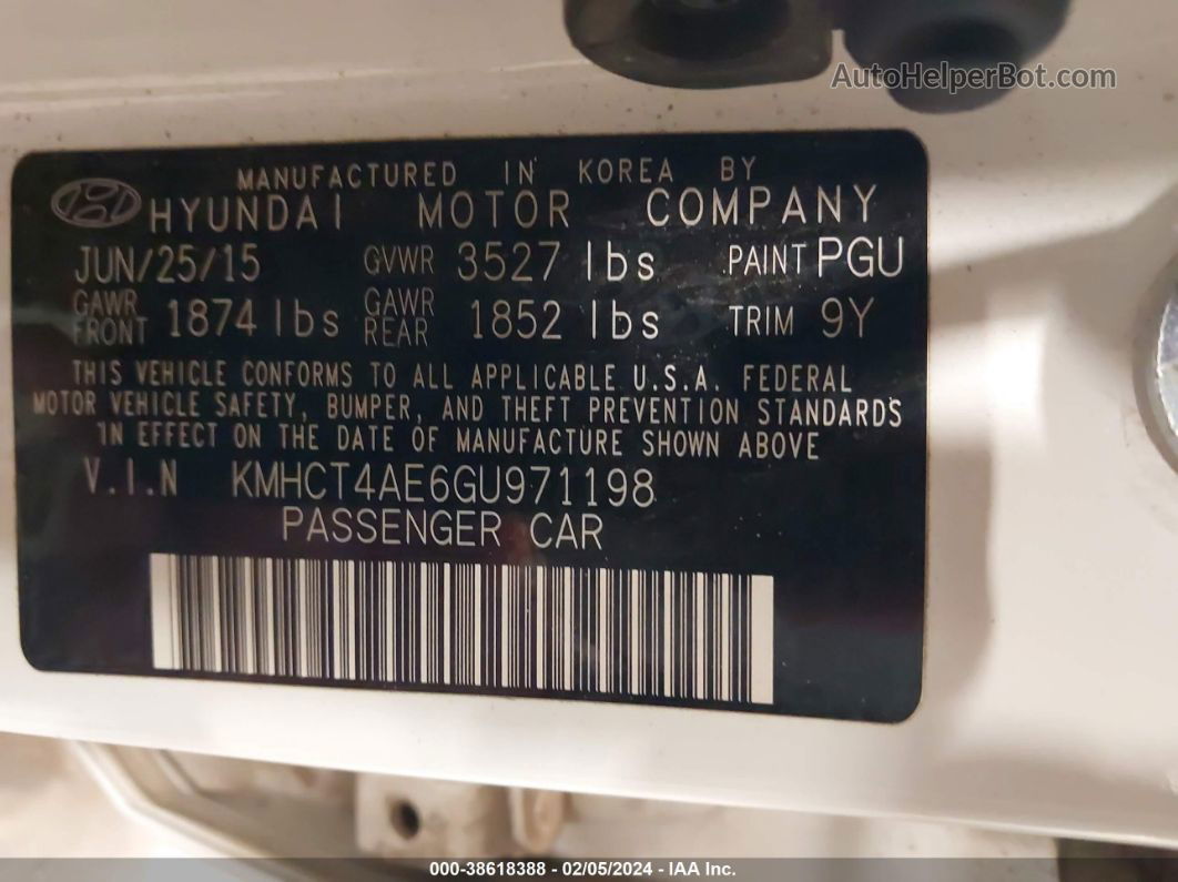 2016 Hyundai Accent Se White vin: KMHCT4AE6GU971198
