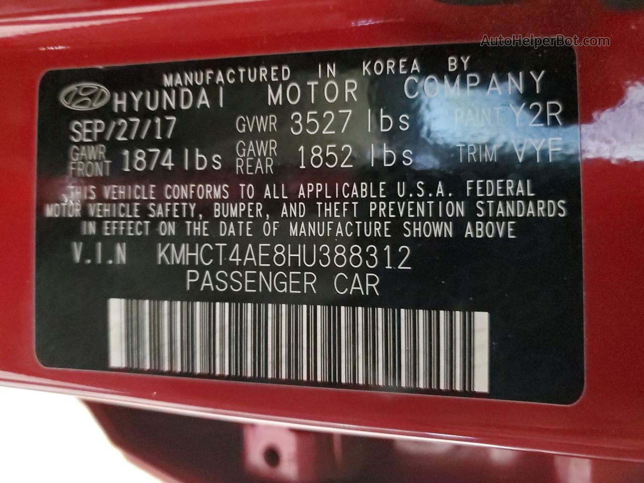 2017 Hyundai Accent Se Red vin: KMHCT4AE8HU388312