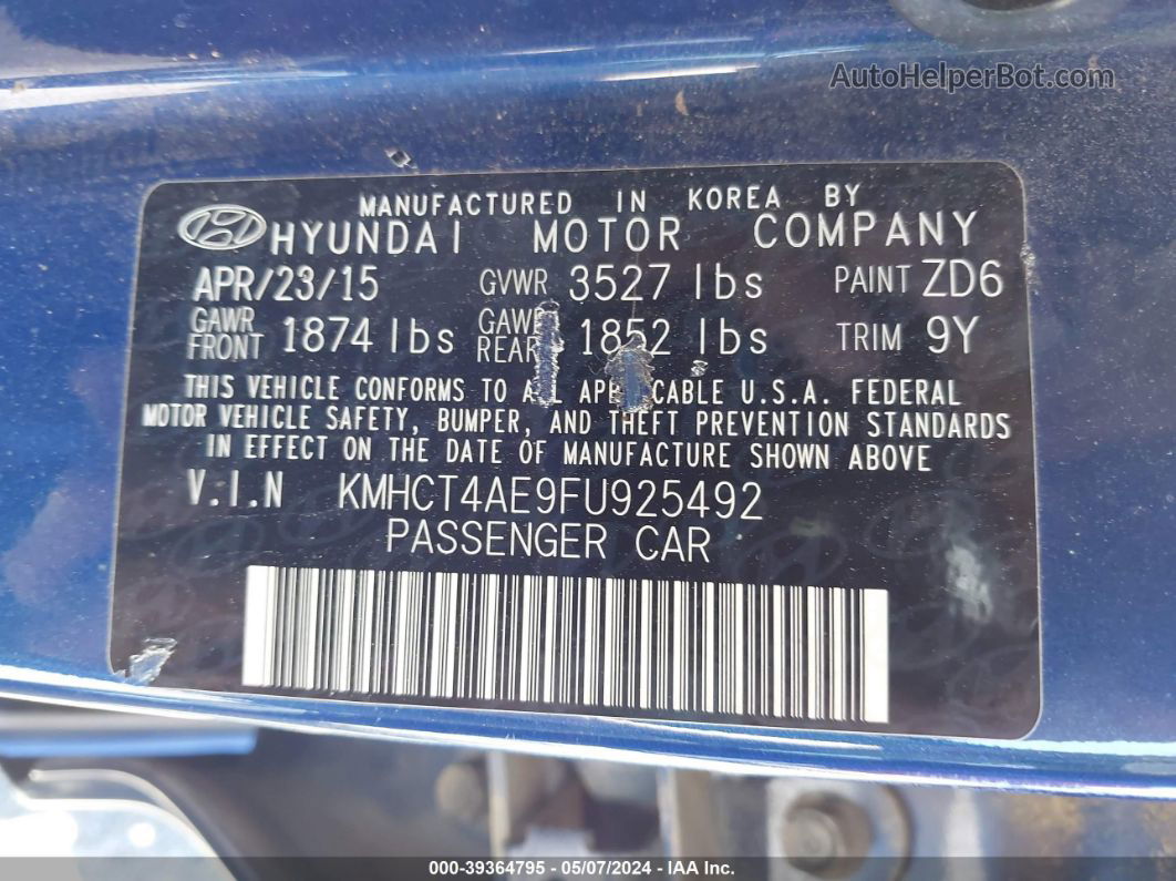 2015 Hyundai Accent Gls Синий vin: KMHCT4AE9FU925492