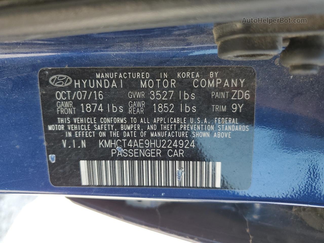 2017 Hyundai Accent Se Blue vin: KMHCT4AE9HU224924