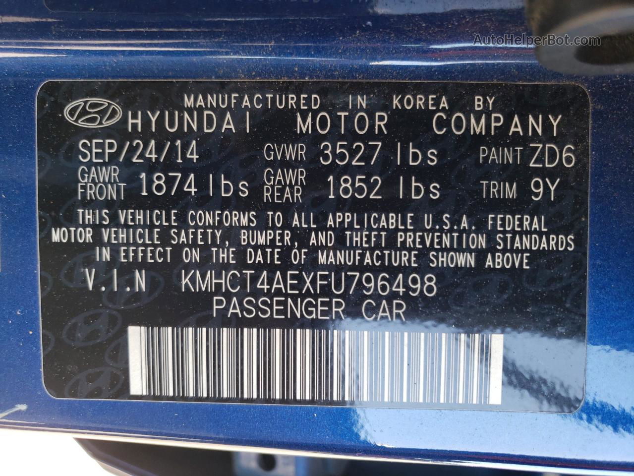 2015 Hyundai Accent Gls Blue vin: KMHCT4AEXFU796498