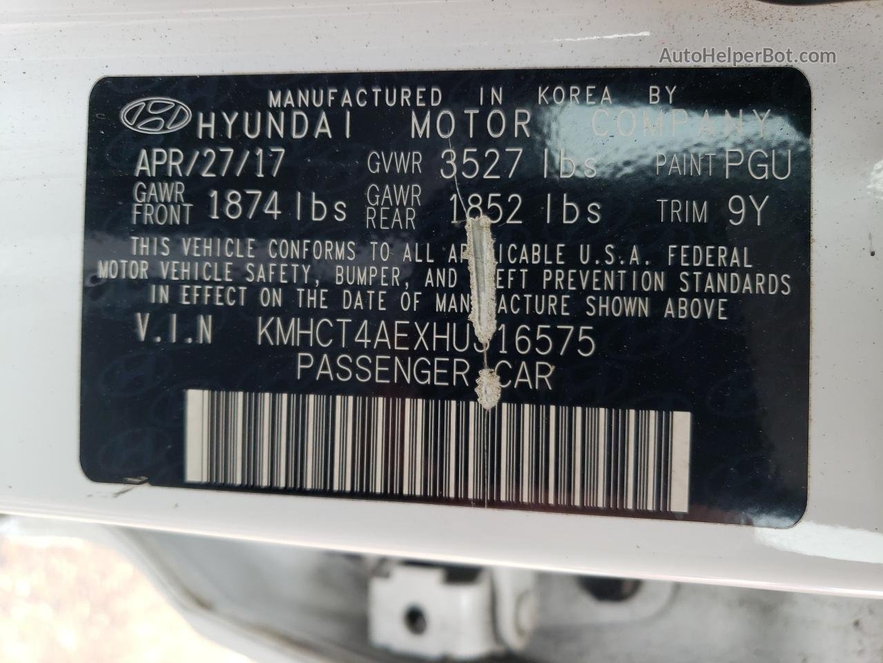 2017 Hyundai Accent Se White vin: KMHCT4AEXHU316575
