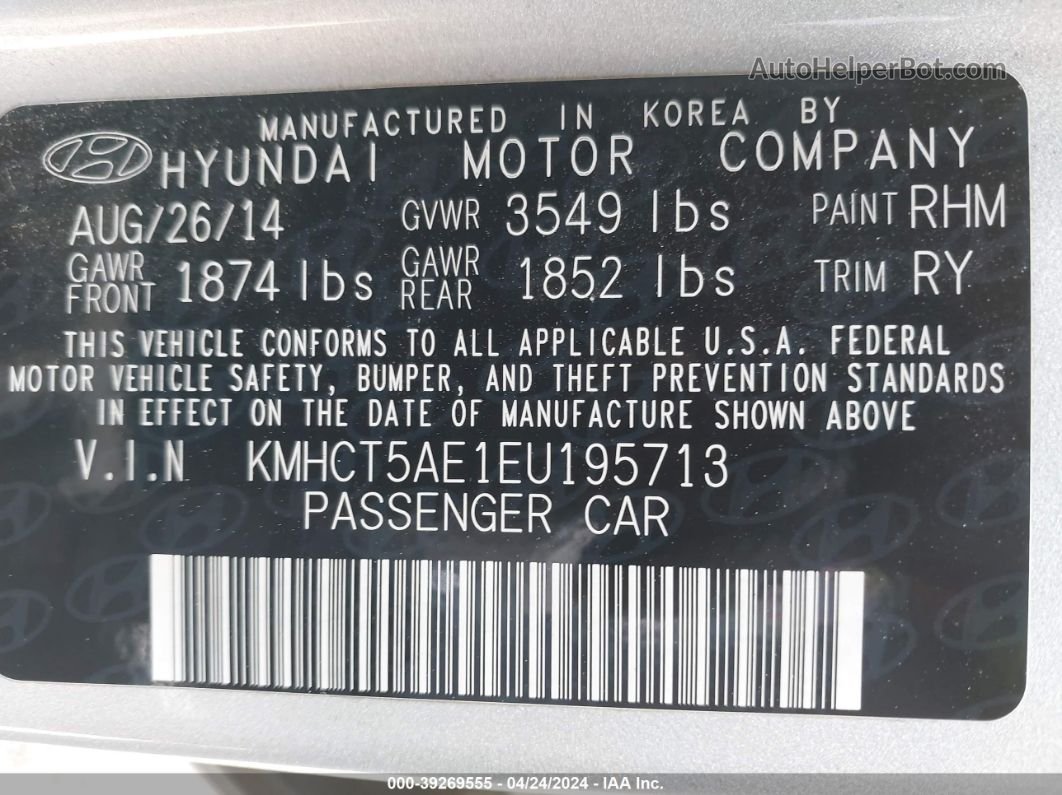 2014 Hyundai Accent Gs Silver vin: KMHCT5AE1EU195713