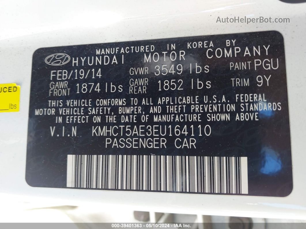 2014 Hyundai Accent Gs White vin: KMHCT5AE3EU164110