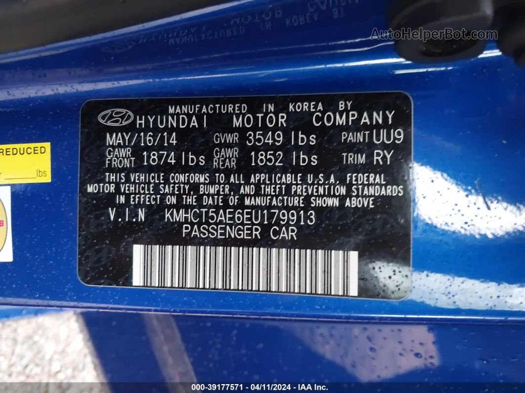 2014 Hyundai Accent Gs Blue vin: KMHCT5AE6EU179913