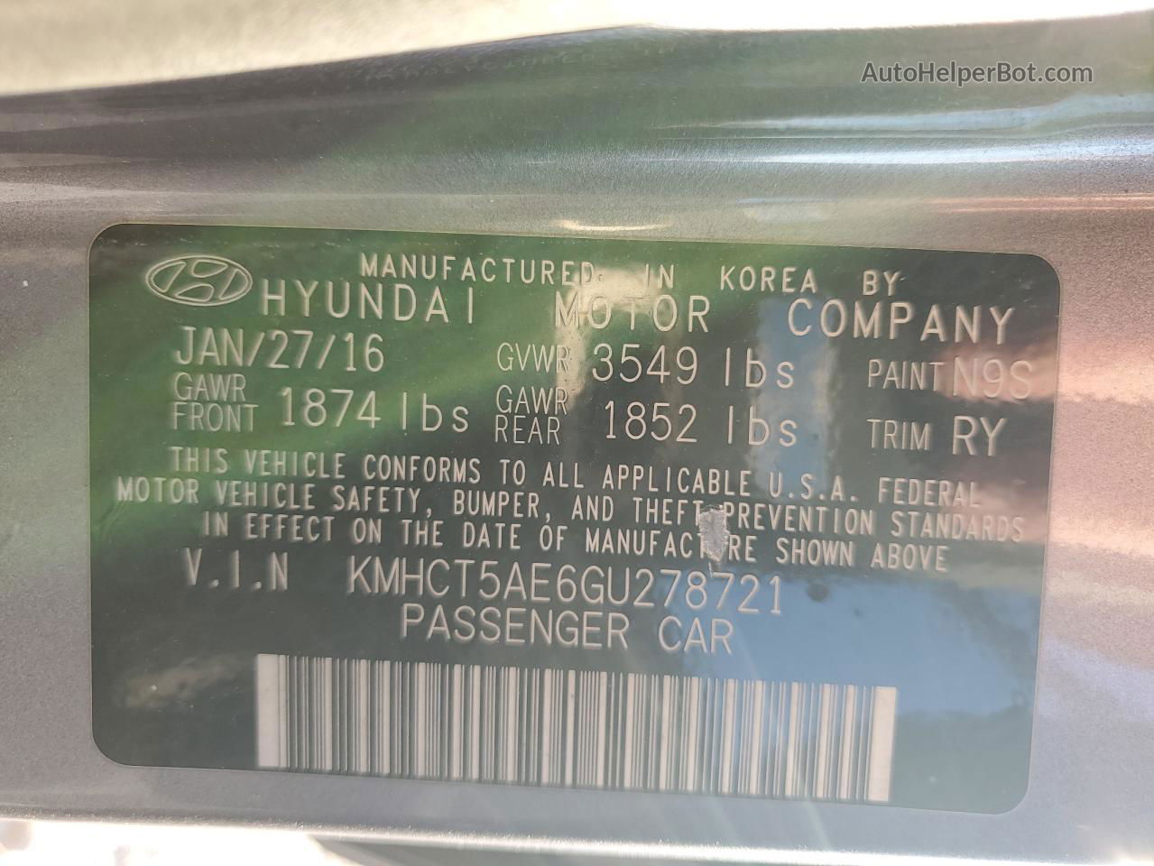 2016 Hyundai Accent Se Угольный vin: KMHCT5AE6GU278721