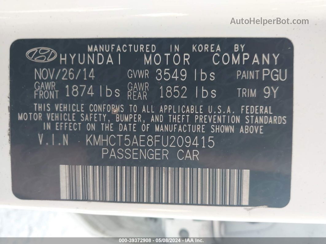 2015 Hyundai Accent Gs White vin: KMHCT5AE8FU209415