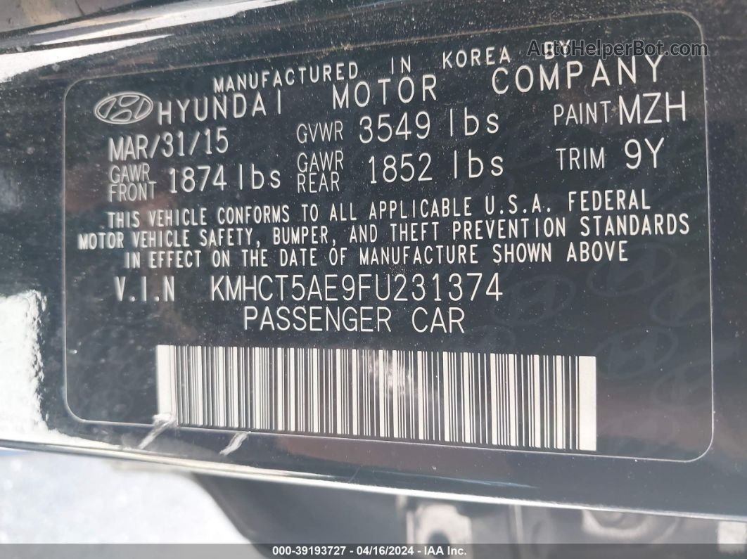 2015 Hyundai Accent Gs Black vin: KMHCT5AE9FU231374