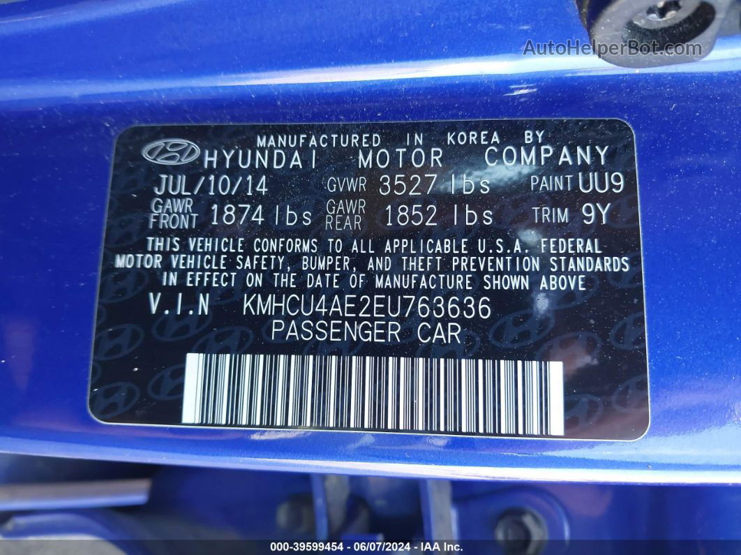 2014 Hyundai Accent Gls Blue vin: KMHCU4AE2EU763636