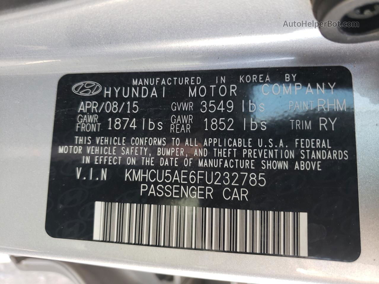 2015 Hyundai Accent Gls Silver vin: KMHCU5AE6FU232785