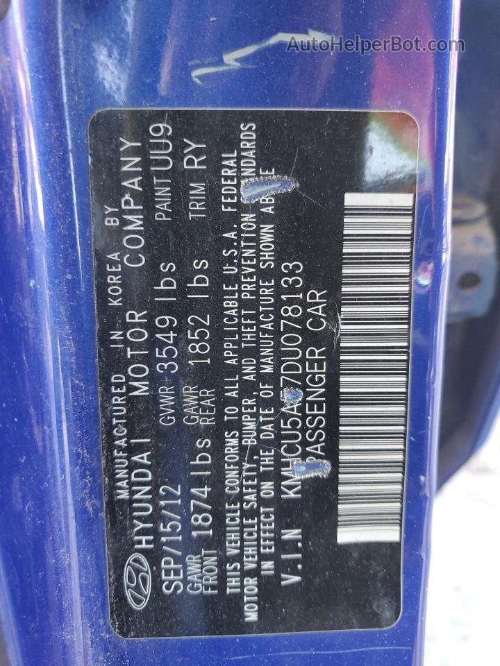 2013 Hyundai Accent Gls Blue vin: KMHCU5AE7DU078133