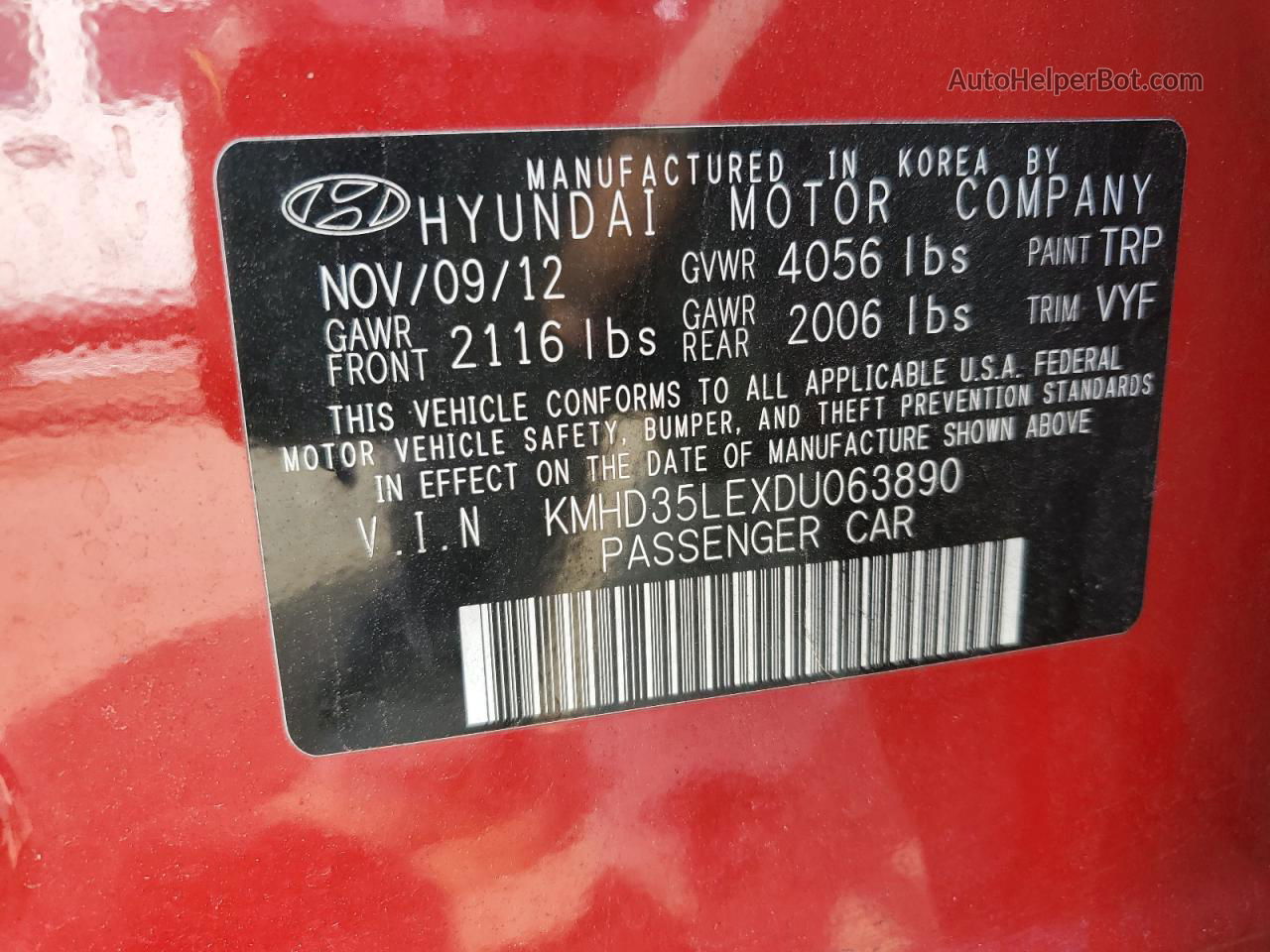 2013 Hyundai Elantra Gt  Red vin: KMHD35LEXDU063890