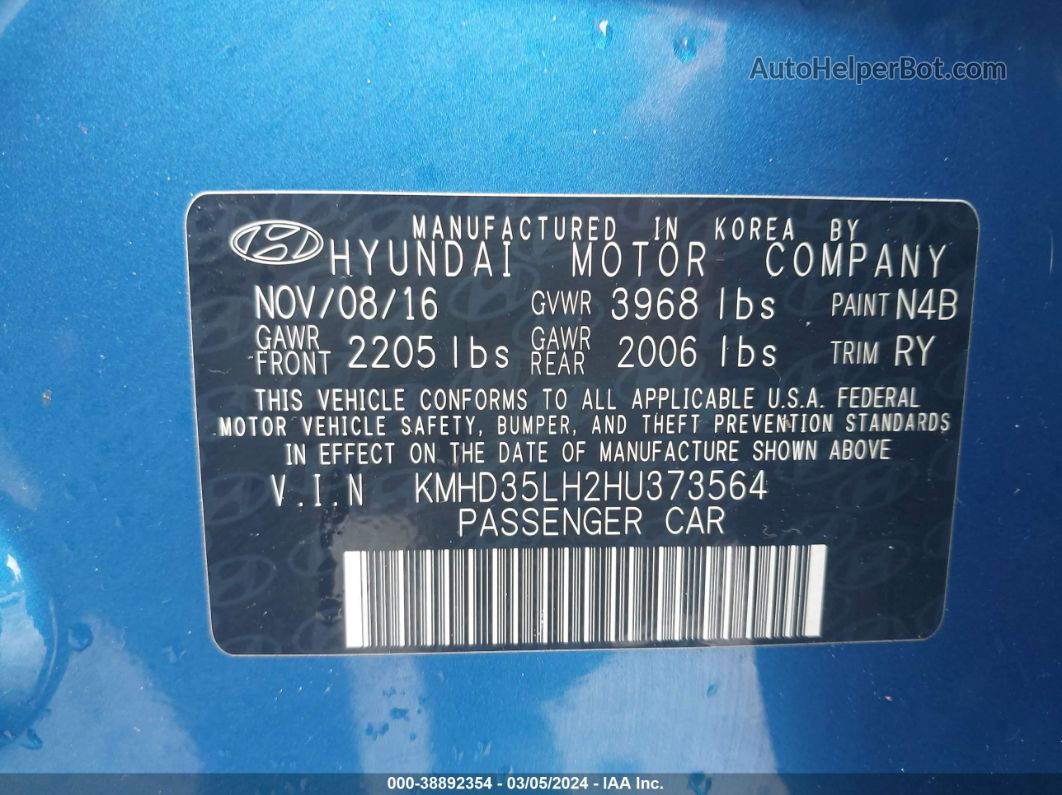 2017 Hyundai Elantra Gt   Blue vin: KMHD35LH2HU373564