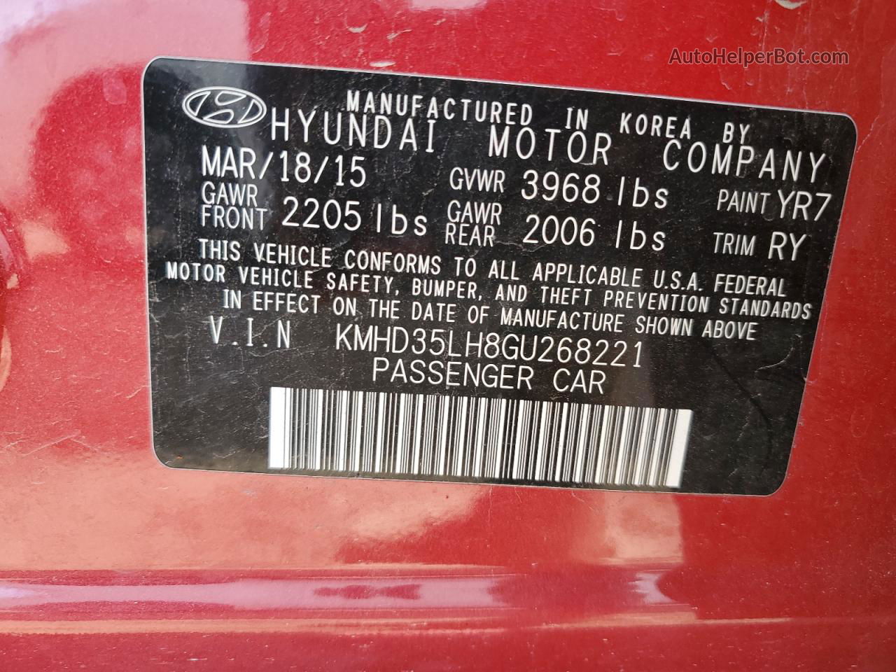 2016 Hyundai Elantra Gt  Red vin: KMHD35LH8GU268221
