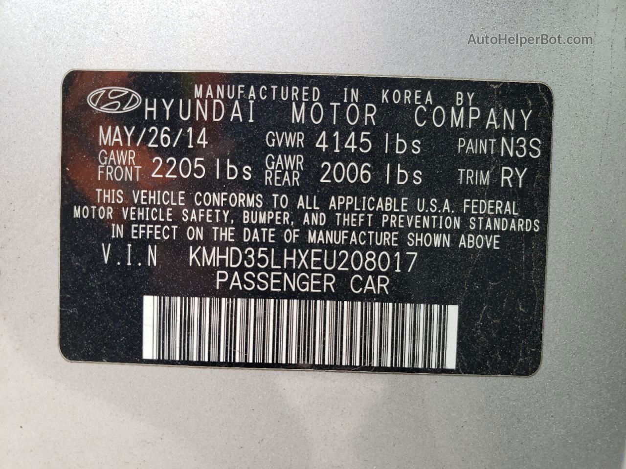 2014 Hyundai Elantra Gt  Silver vin: KMHD35LHXEU208017