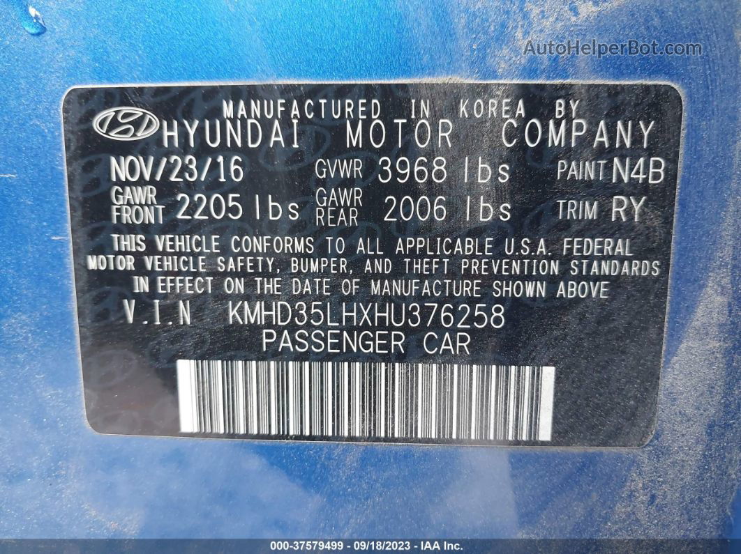 2017 Hyundai Elantra Gt   Blue vin: KMHD35LHXHU376258