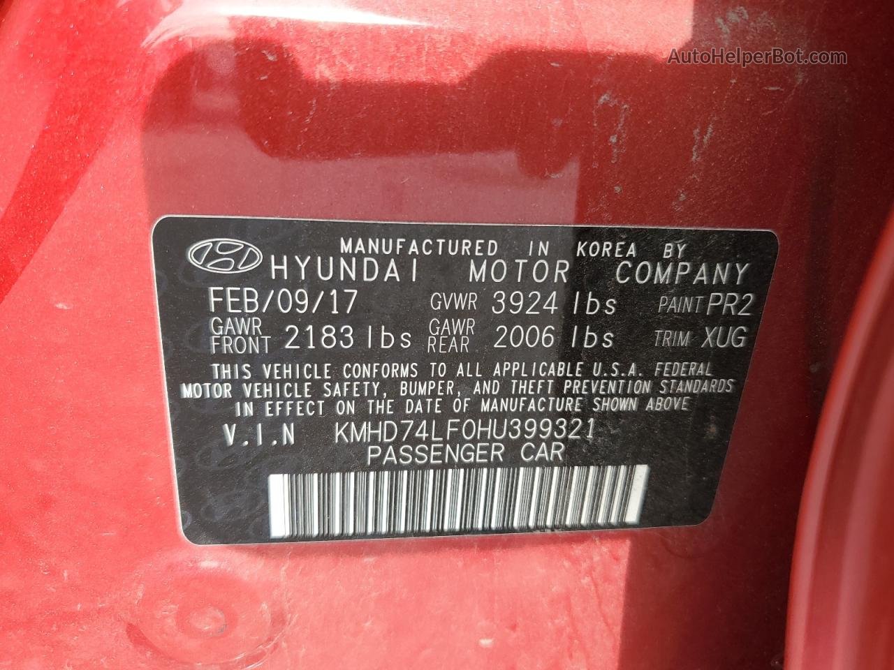 2017 Hyundai Elantra Se Red vin: KMHD74LF0HU399321
