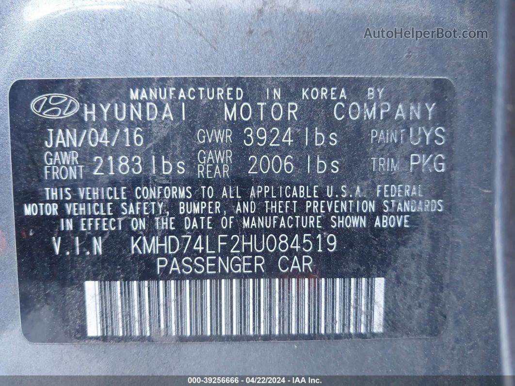 2017 Hyundai Elantra Se Gray vin: KMHD74LF2HU084519