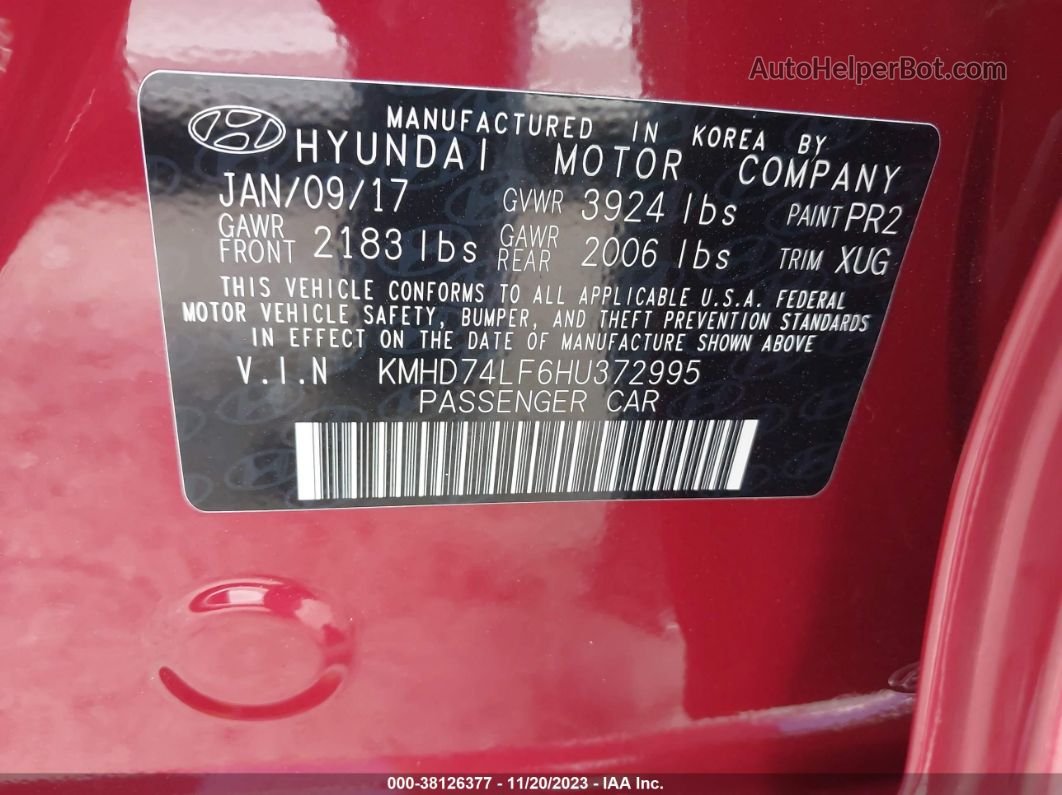 2017 Hyundai Elantra Se Бордовый vin: KMHD74LF6HU372995