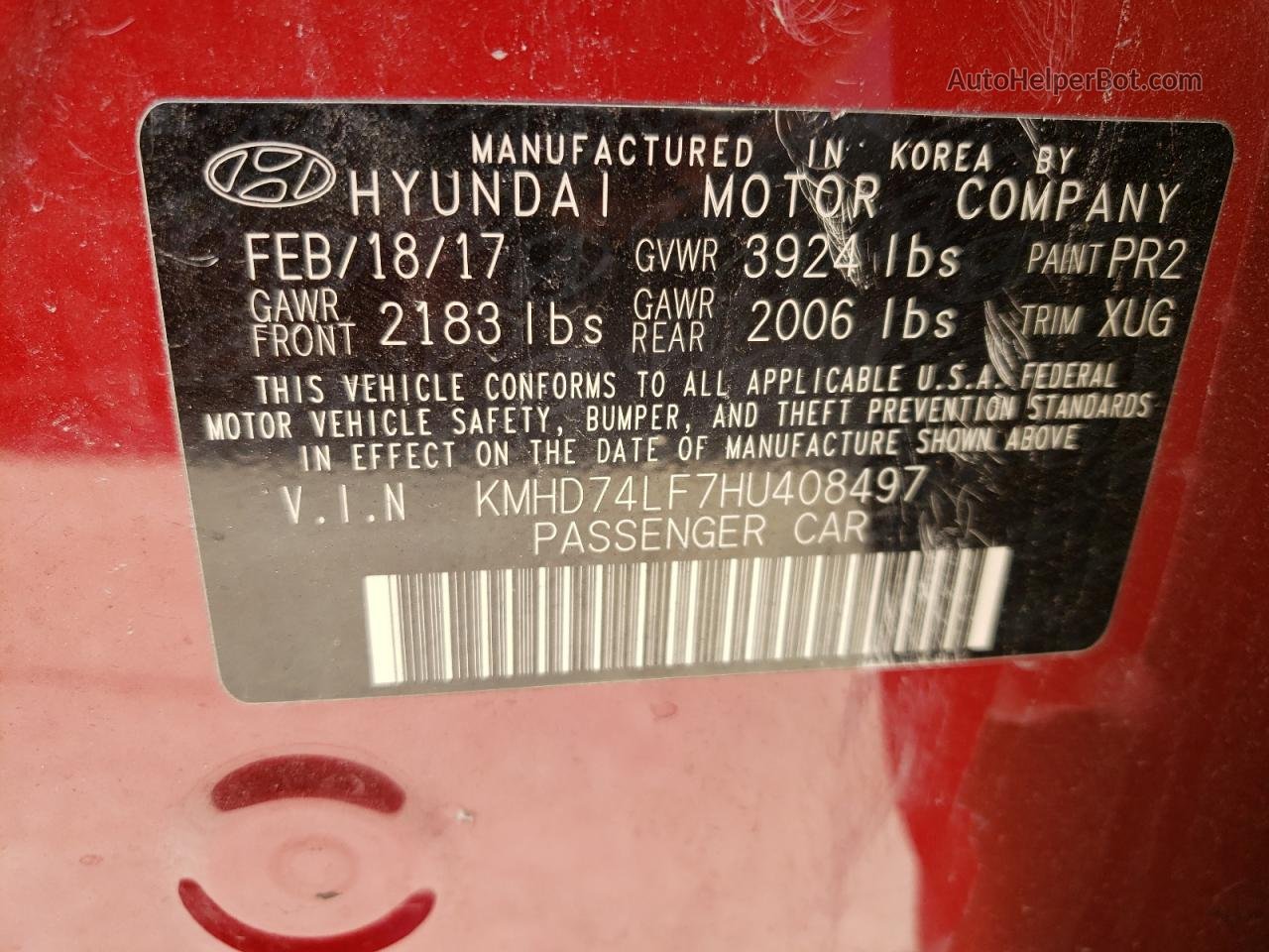 2017 Hyundai Elantra Se Красный vin: KMHD74LF7HU408497