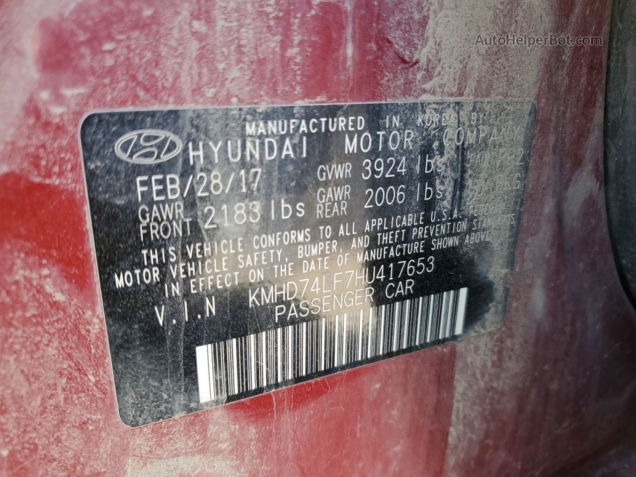 2017 Hyundai Elantra Se Red vin: KMHD74LF7HU417653