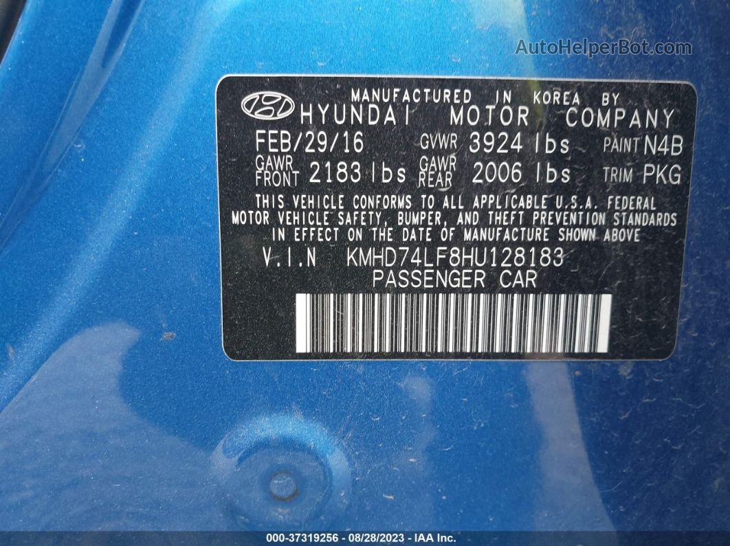 2017 Hyundai Elantra Se Blue vin: KMHD74LF8HU128183