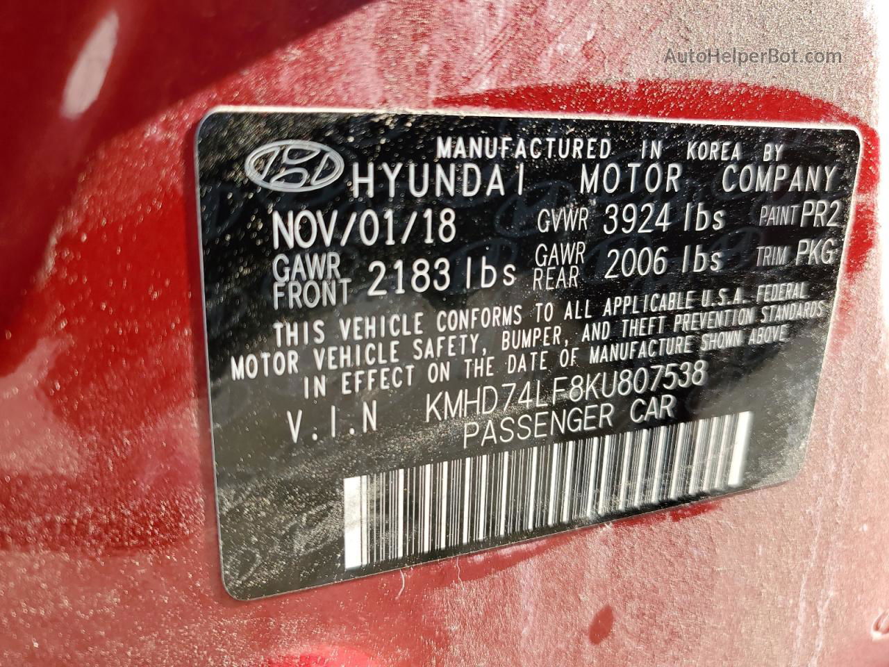 2019 Hyundai Elantra Se Red vin: KMHD74LF8KU807538