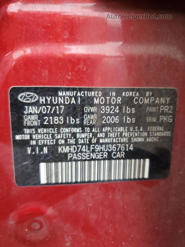 2017 Hyundai Elantra Se Red vin: KMHD74LF9HU367614